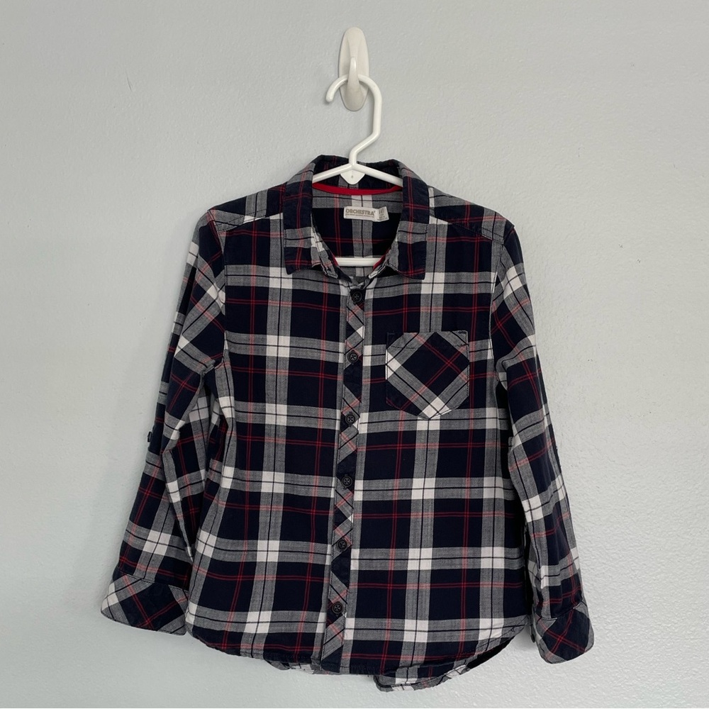 🇫🇷 ORCHESTRA Long Sleeve Plaid Button Down /w Rollable Tabbed Sleeves